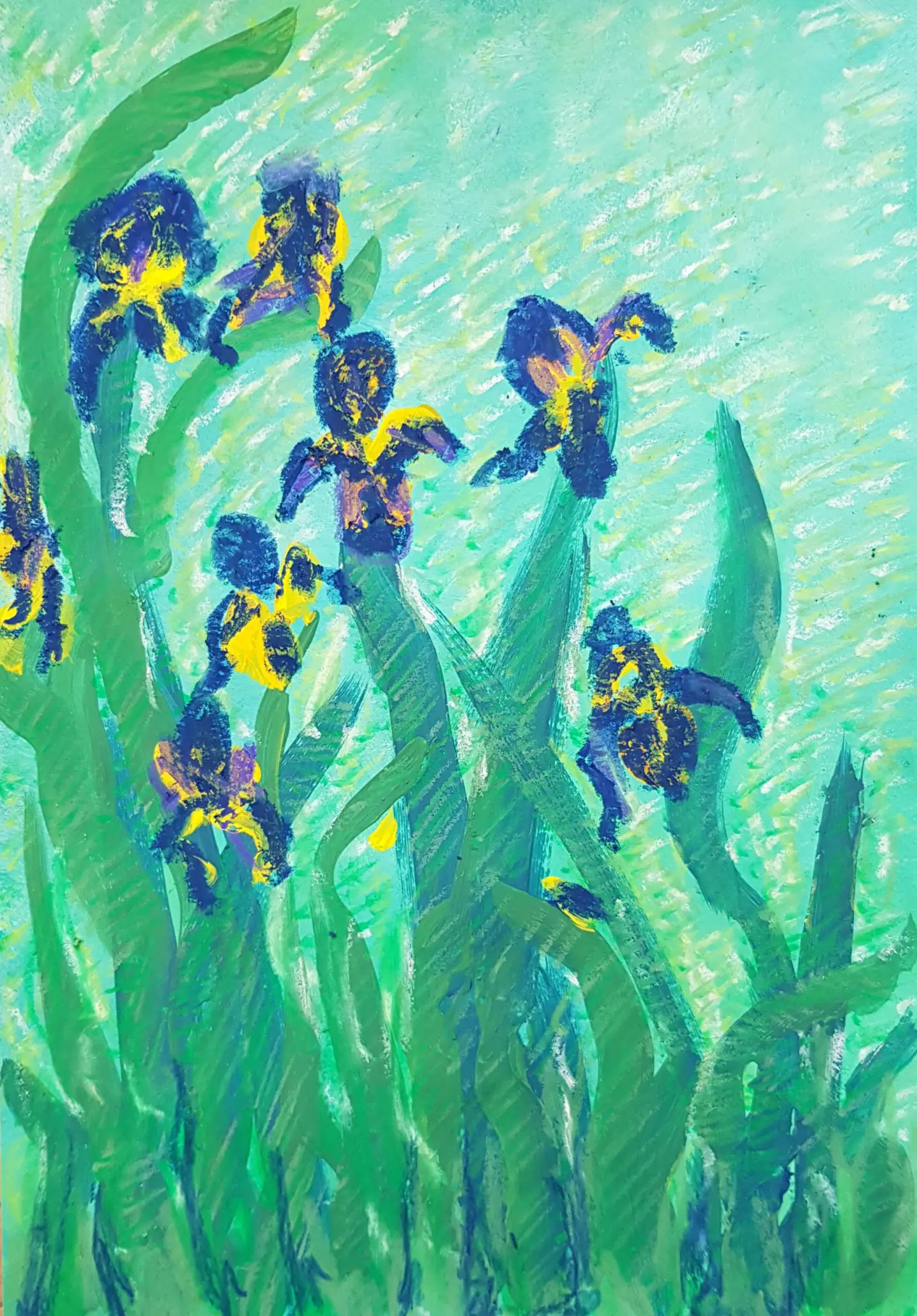 Grade 3-4 Iris Flower Artwork for Post Impressionist Art Class